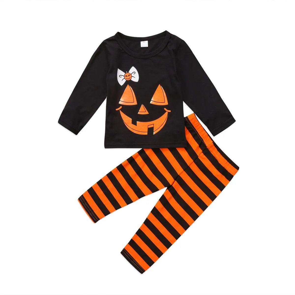 2 Pcs Set Baby Infant Toddler Cotton Funny Face Print T-shirts And Stripes Pants