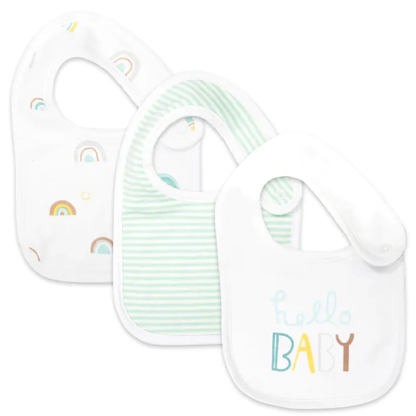 3-Pack Organic Cotton Blue Rainbow Cloud and Stripe Bib