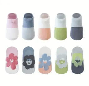 5 Pcs Baby Non Slip Grips Ankle Socks, Toddler Cartoon Anti Skid Socks for Boys Girls