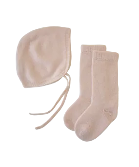Baby Bonnet   Socks Gift Set - Butter Cream