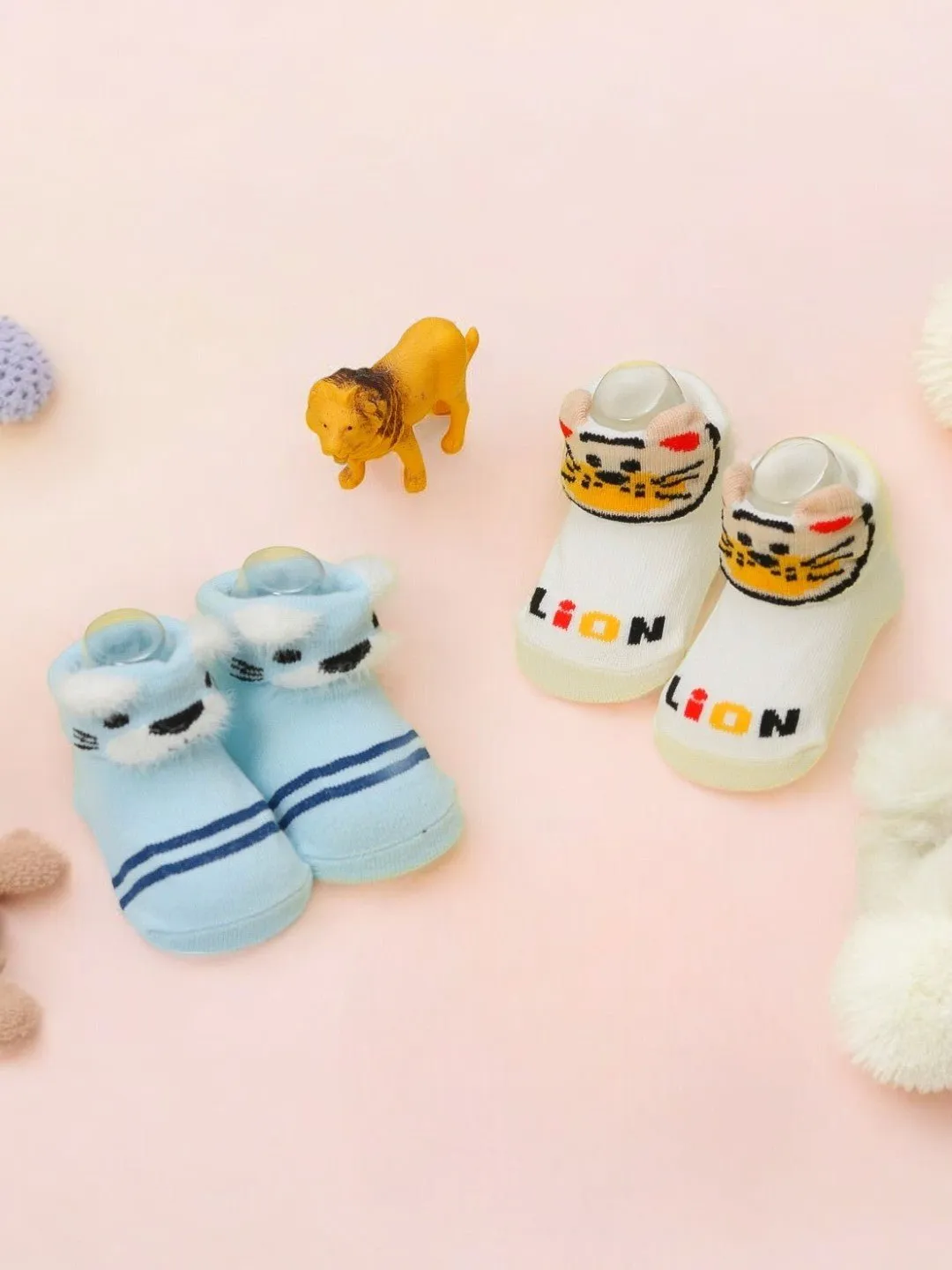 Baby Boys' Socks Set with Adorable Tiger and Polar Bear Designs – Anti-Skid & Soft Cotton