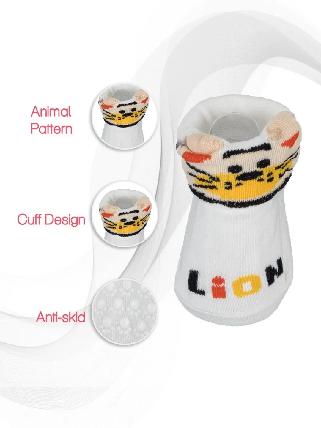 Baby Boys' Socks Set with Adorable Tiger and Polar Bear Designs – Anti-Skid & Soft Cotton