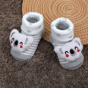 Baby Moo Blushing Koala Cotton Anti-Skid 3D Socks - Grey