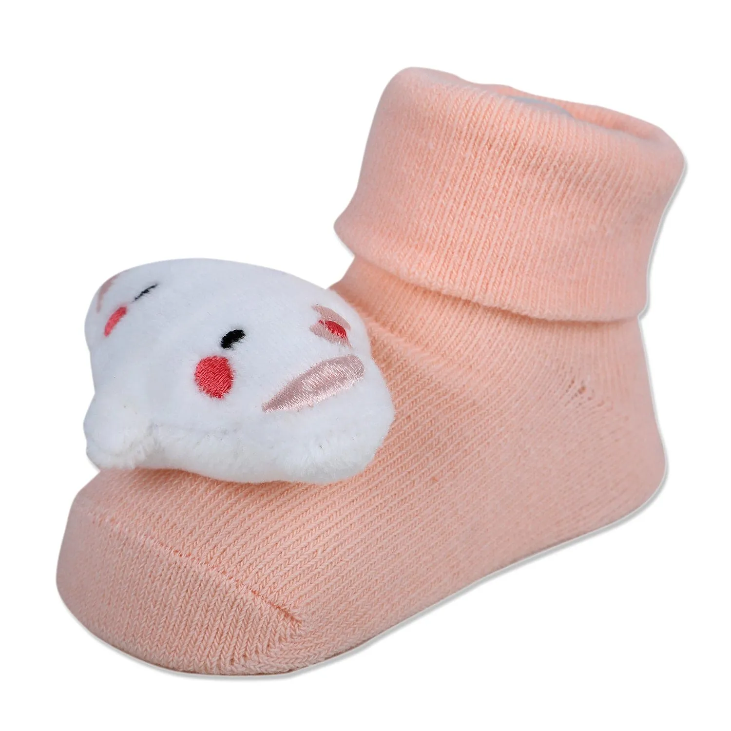 Baby Moo Fluffy Elephant Cotton Anti-Skid 3D Socks - Peach