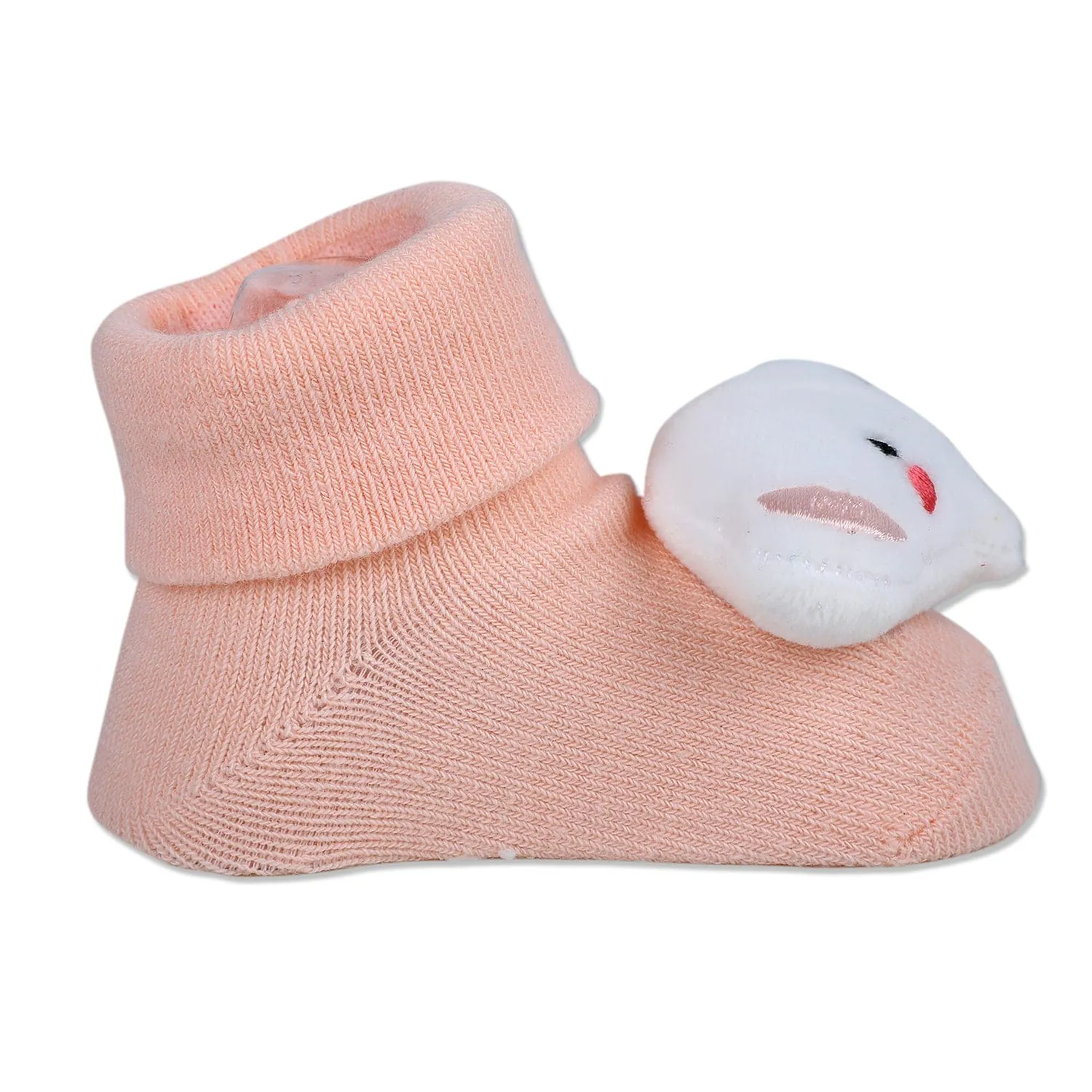 Baby Moo Fluffy Elephant Cotton Anti-Skid 3D Socks - Peach