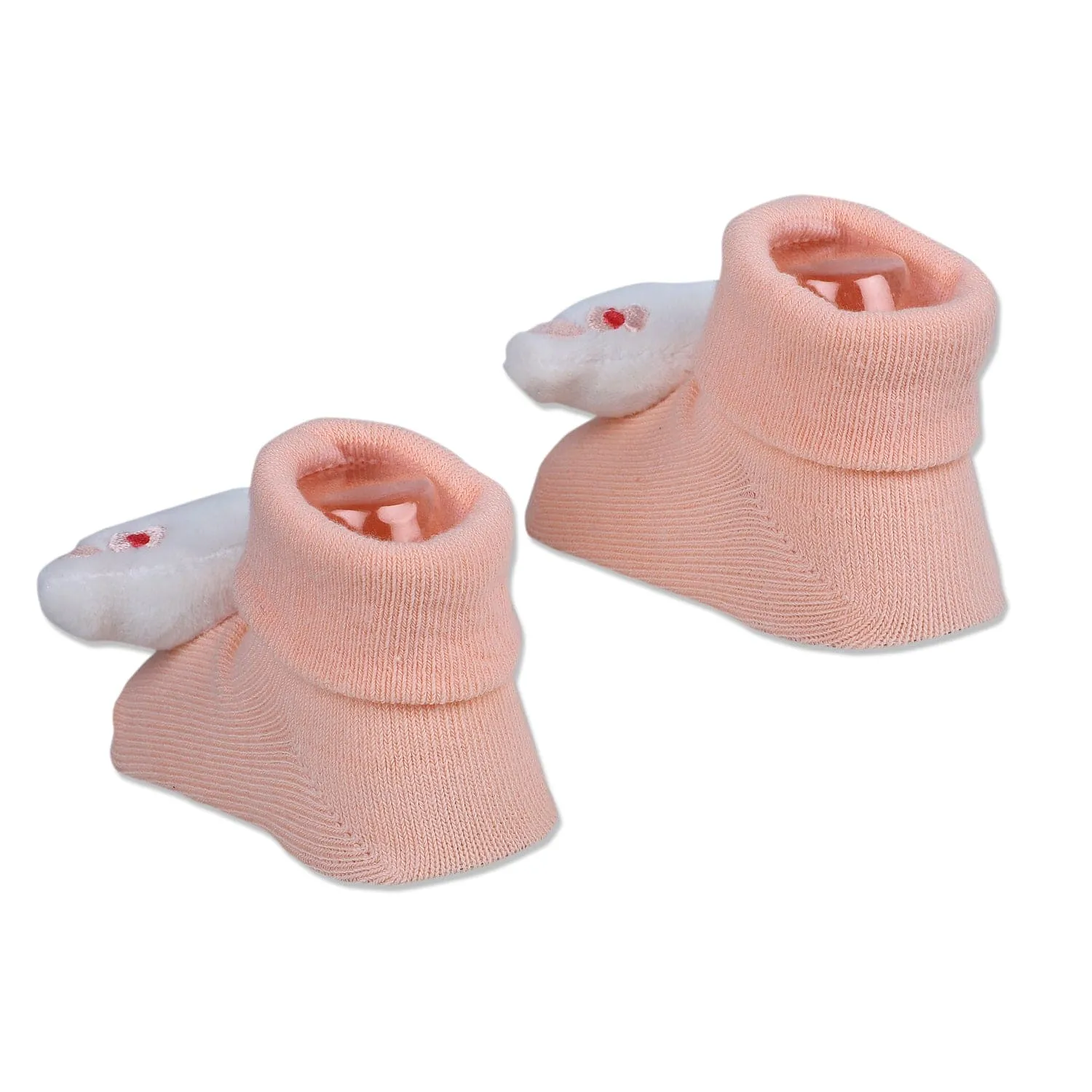 Baby Moo Fluffy Elephant Cotton Anti-Skid 3D Socks - Peach