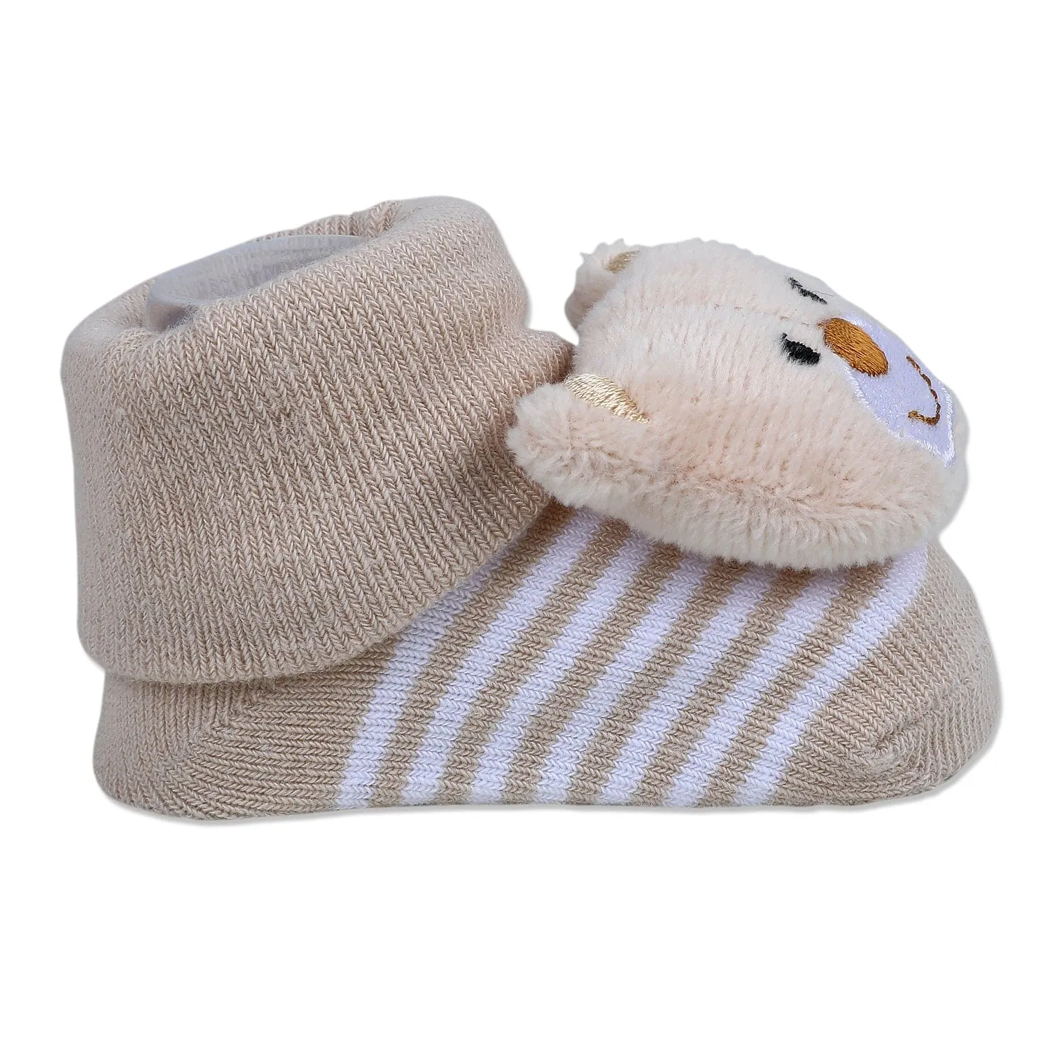 Baby Moo Happy Bear Cotton Anti-Skid 3D Socks - Beige