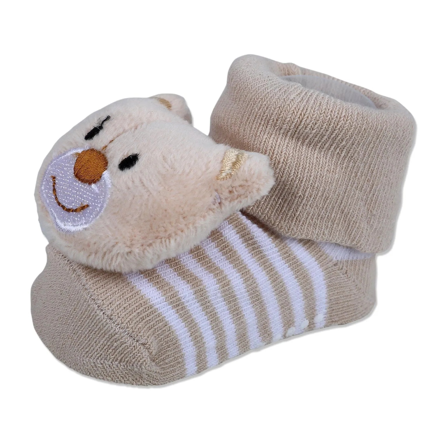 Baby Moo Happy Bear Cotton Anti-Skid 3D Socks - Beige