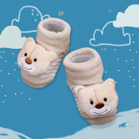 Baby Moo Happy Bear Cotton Anti-Skid 3D Socks - Beige
