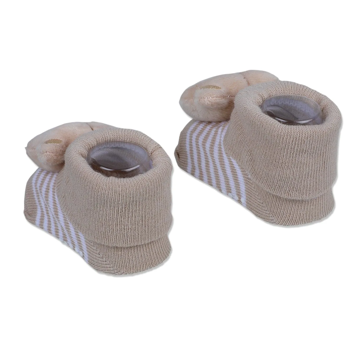 Baby Moo Happy Bear Cotton Anti-Skid 3D Socks - Beige