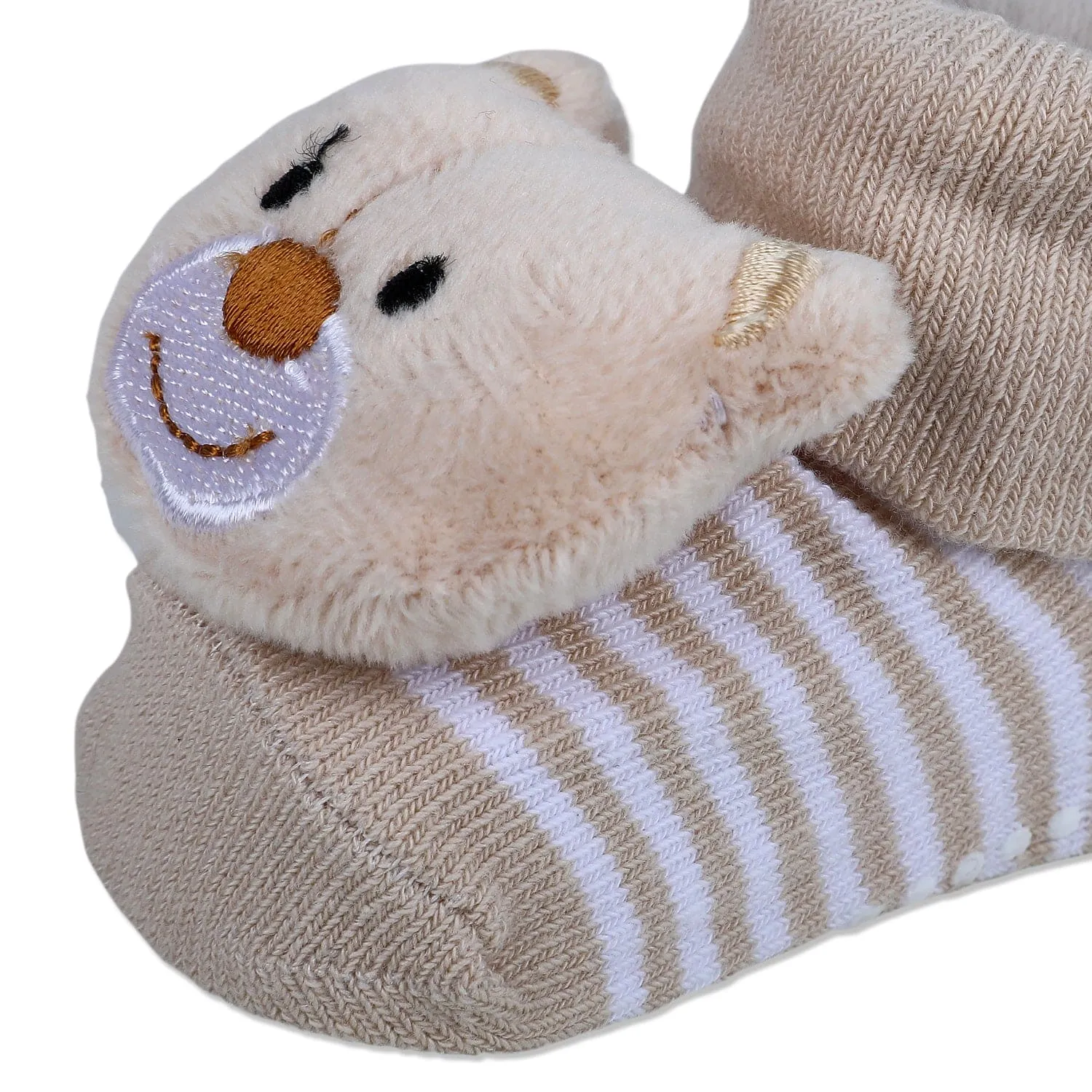 Baby Moo Happy Bear Cotton Anti-Skid 3D Socks - Beige