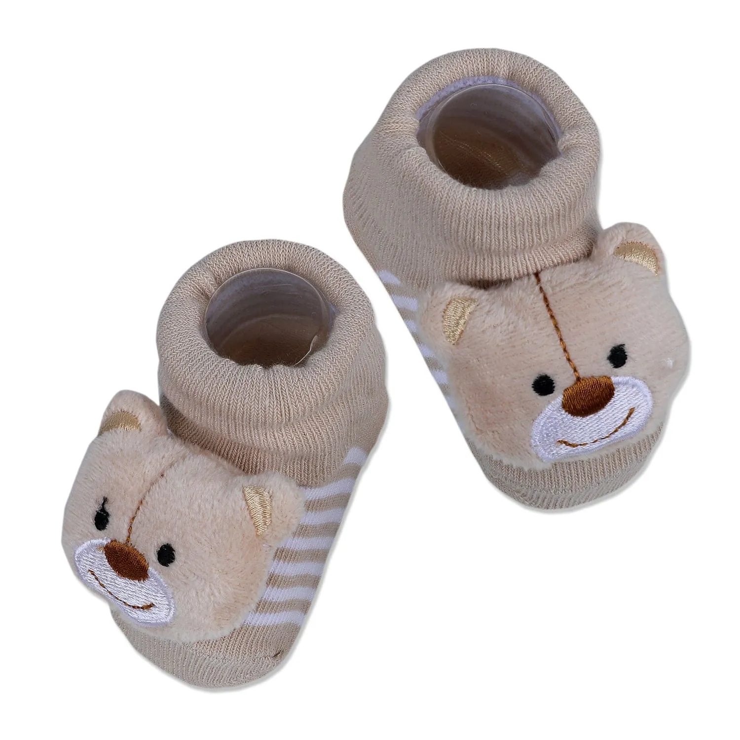 Baby Moo Happy Bear Cotton Anti-Skid 3D Socks - Beige
