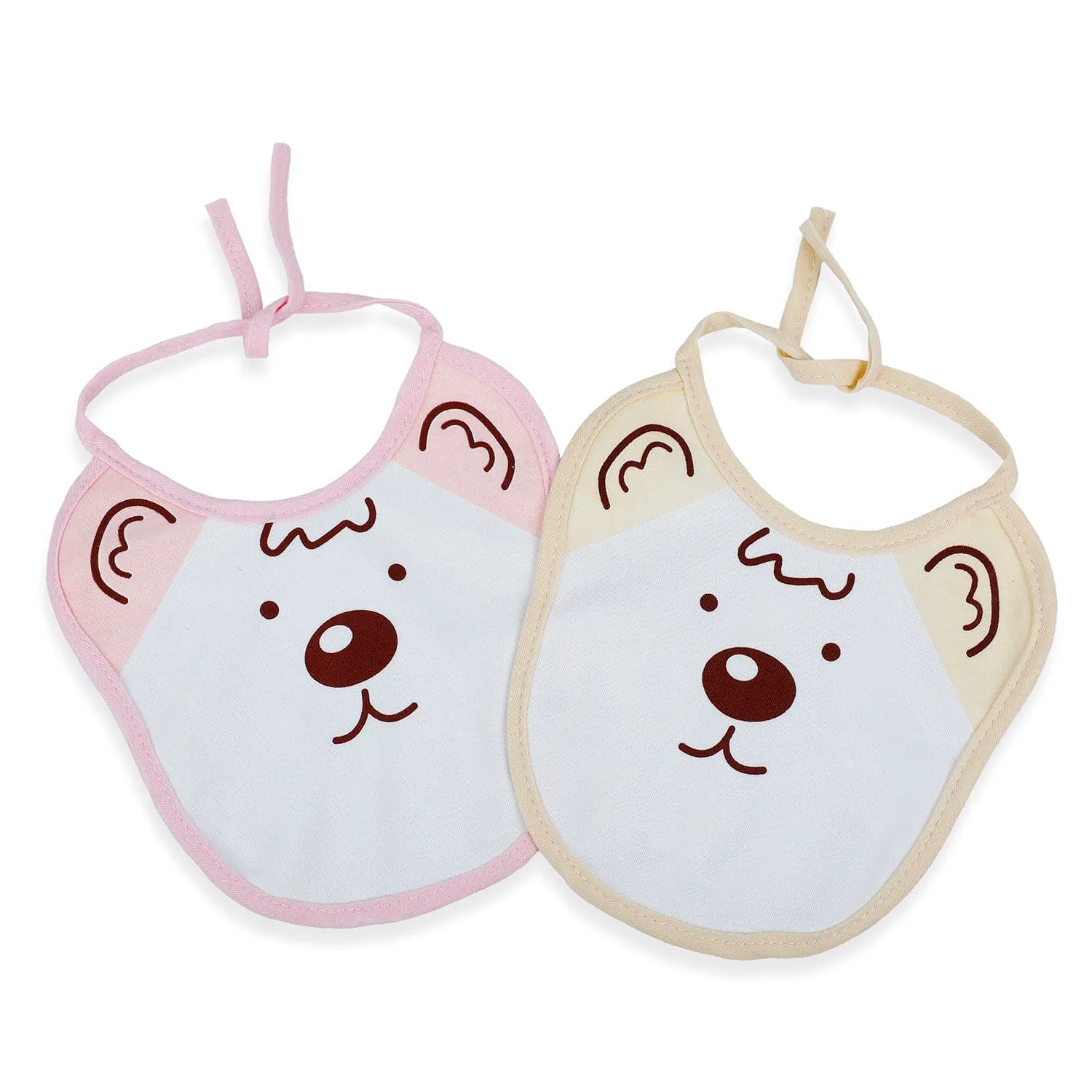 Baby Moo Junior Teddy Pack Of 2 Adjustable Tie Knot Cotton Bibs - Pink