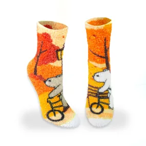 Bears In Love Fuzzy Print Sock
