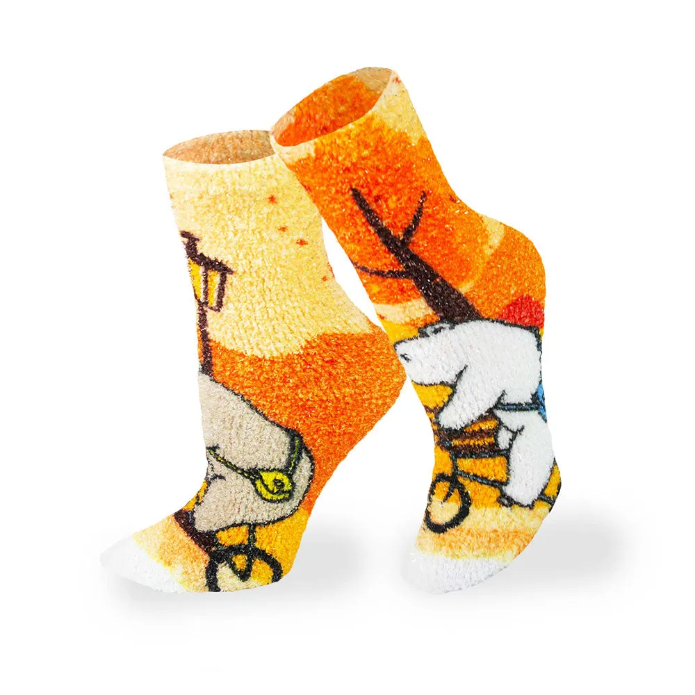Bears In Love Fuzzy Print Sock
