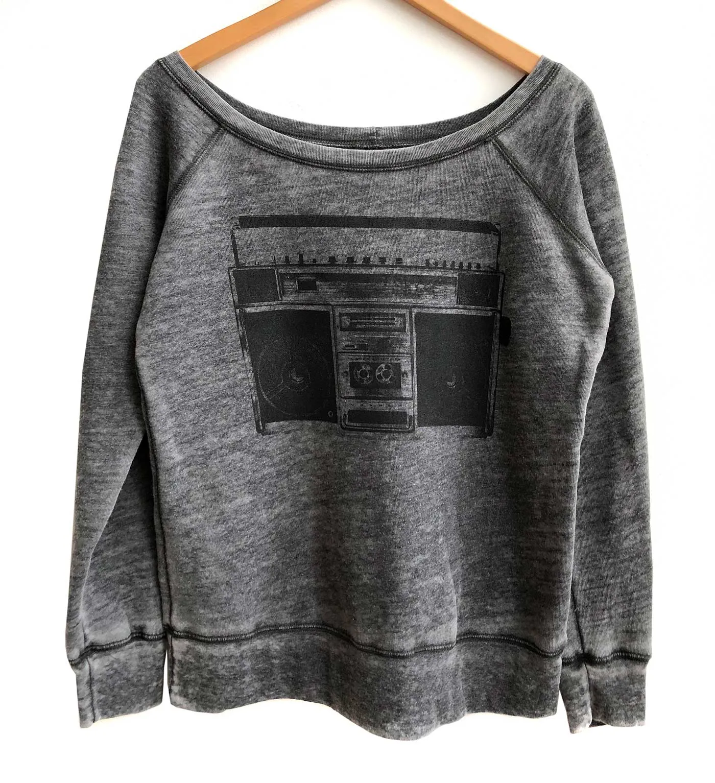 Boombox Print Women's Wide Neck Sweatshirt