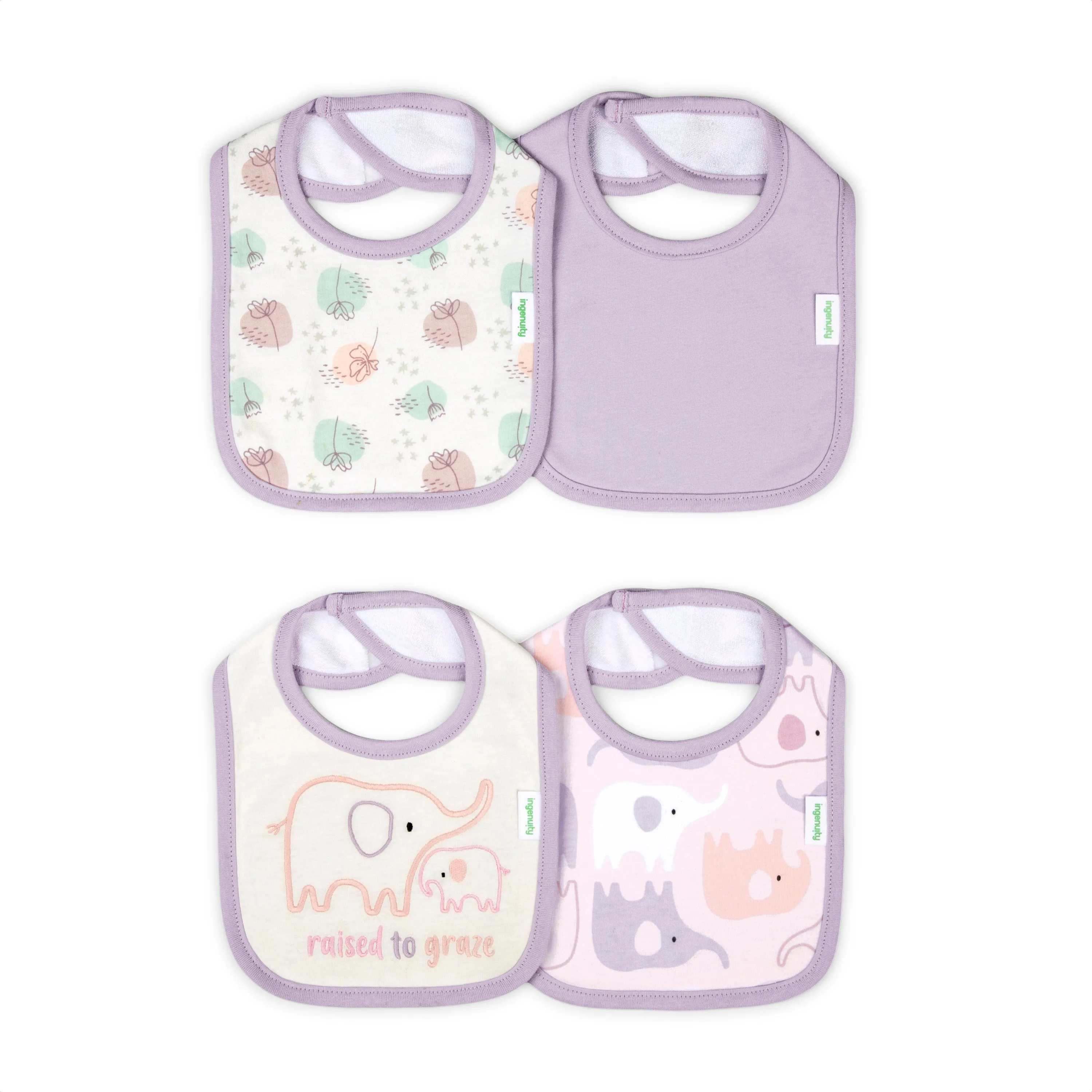 Easy Eater 4-Pack Absorbent Terry-Backed Cotton Baby Bib Set for Eating or Teething - Grazy