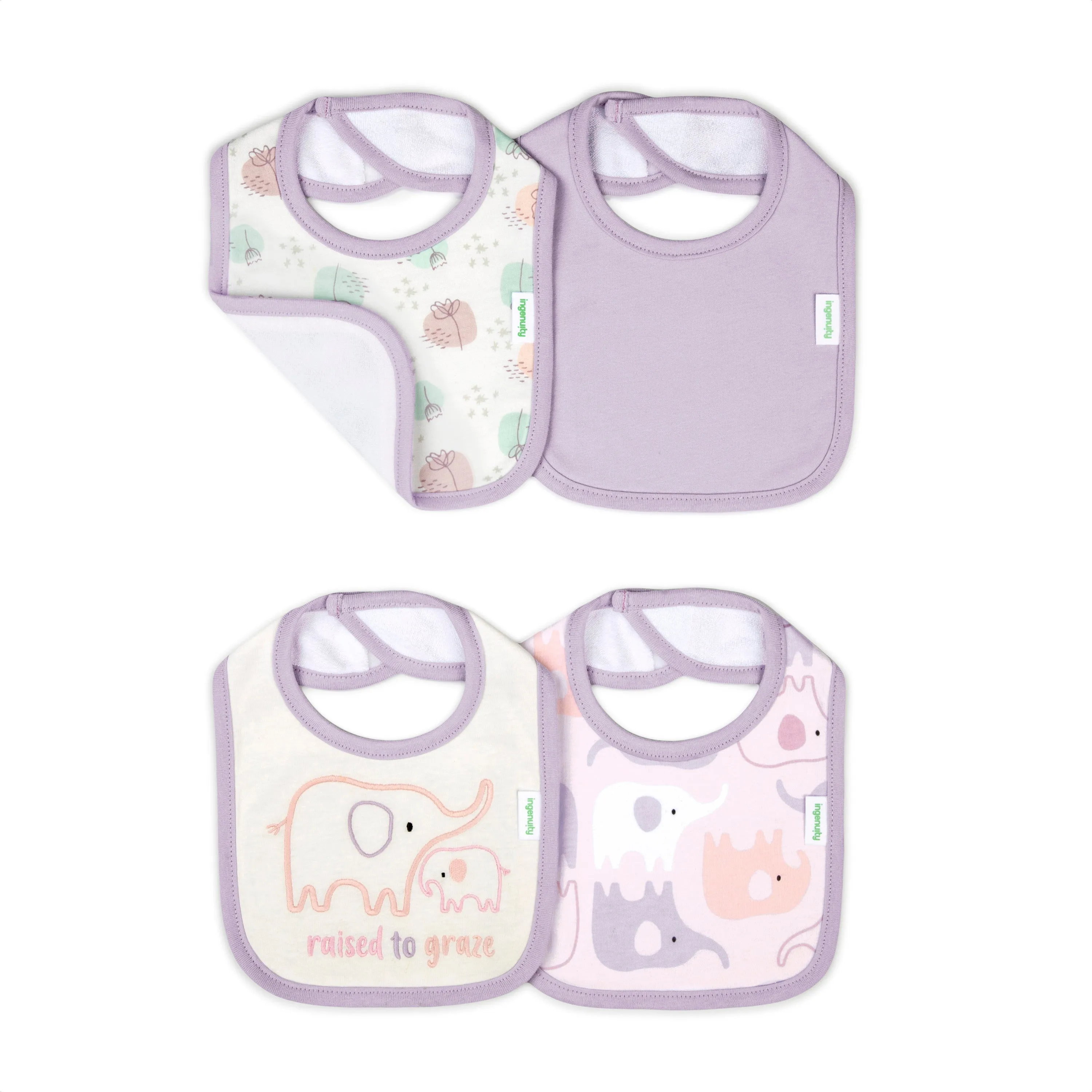 Easy Eater 4-Pack Absorbent Terry-Backed Cotton Baby Bib Set for Eating or Teething - Grazy