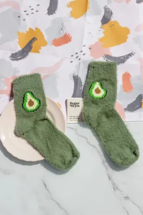 Fuzzy Feel Avocado Fruit Socks