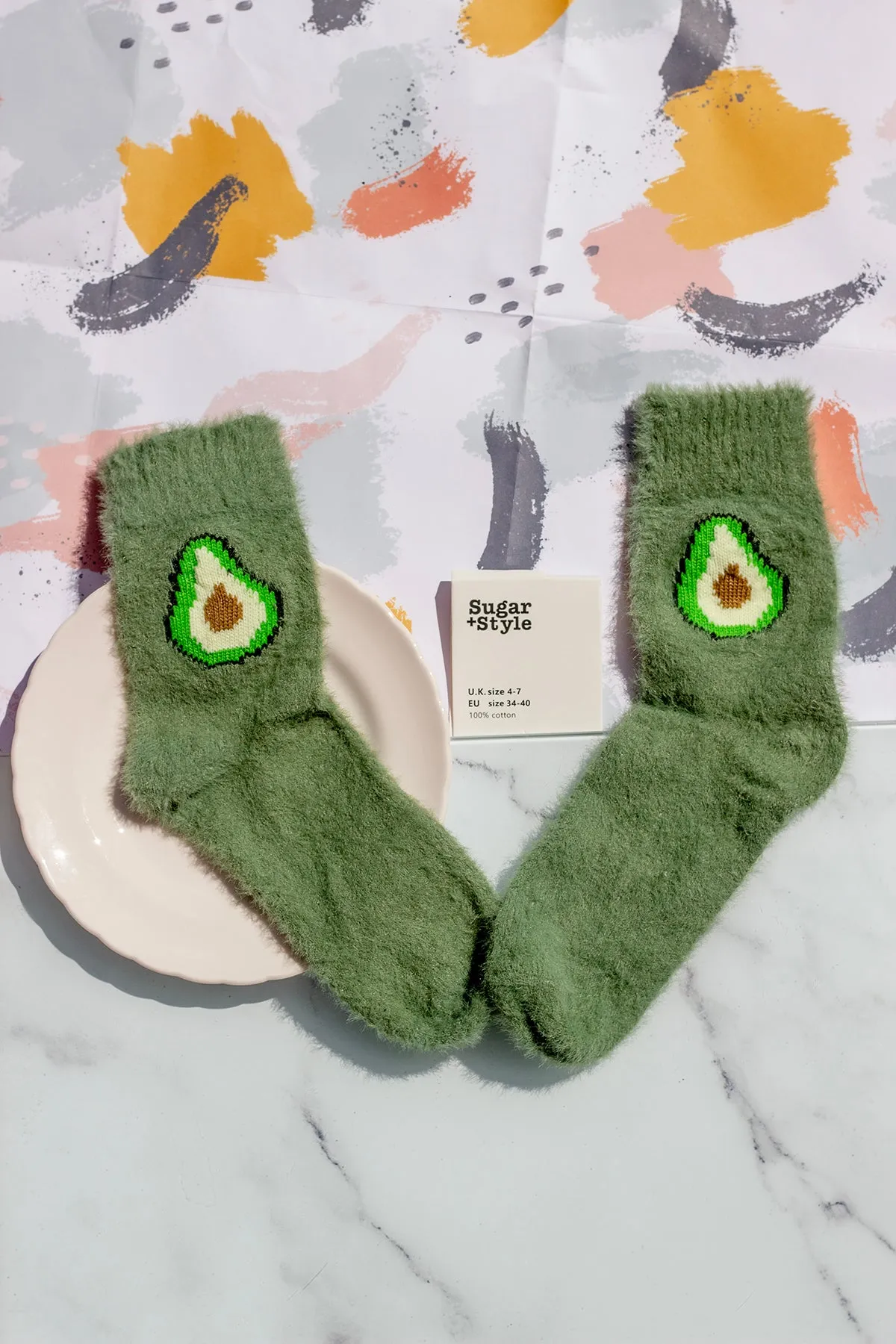 Fuzzy Feel Avocado Fruit Socks