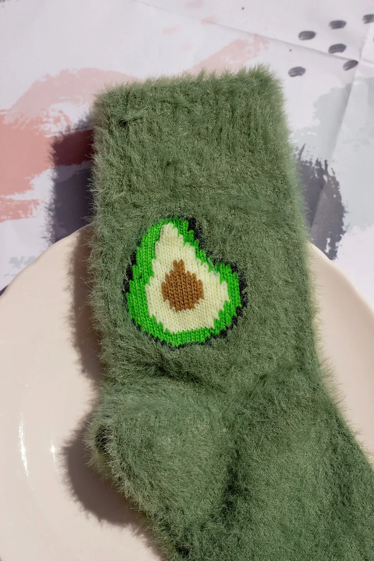 Fuzzy Feel Avocado Fruit Socks