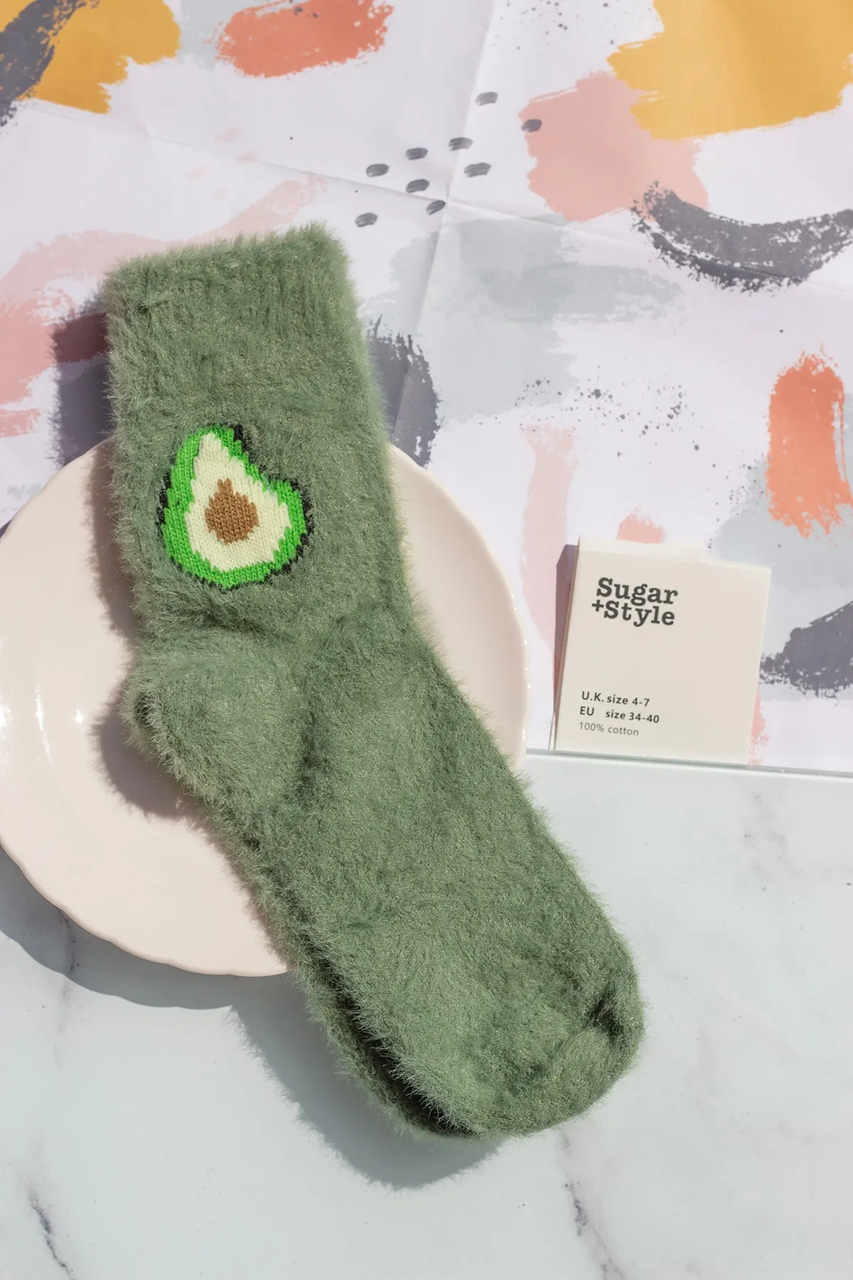 Fuzzy Feel Avocado Fruit Socks