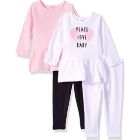 Hanes baby-girls Ultimate Baby Flexy Dress Set - 2 Long Sleeve Dresses With 2 Leggings