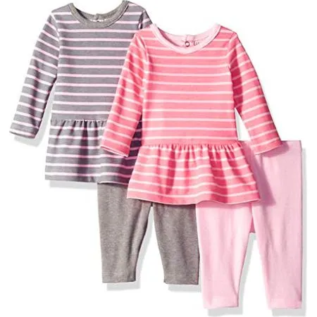 Hanes baby-girls Ultimate Baby Flexy Dress Set - 2 Long Sleeve Dresses With 2 Leggings