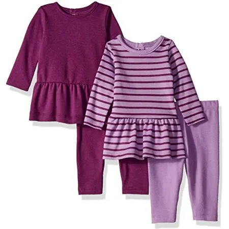 Hanes baby-girls Ultimate Baby Flexy Dress Set - 2 Long Sleeve Dresses With 2 Leggings