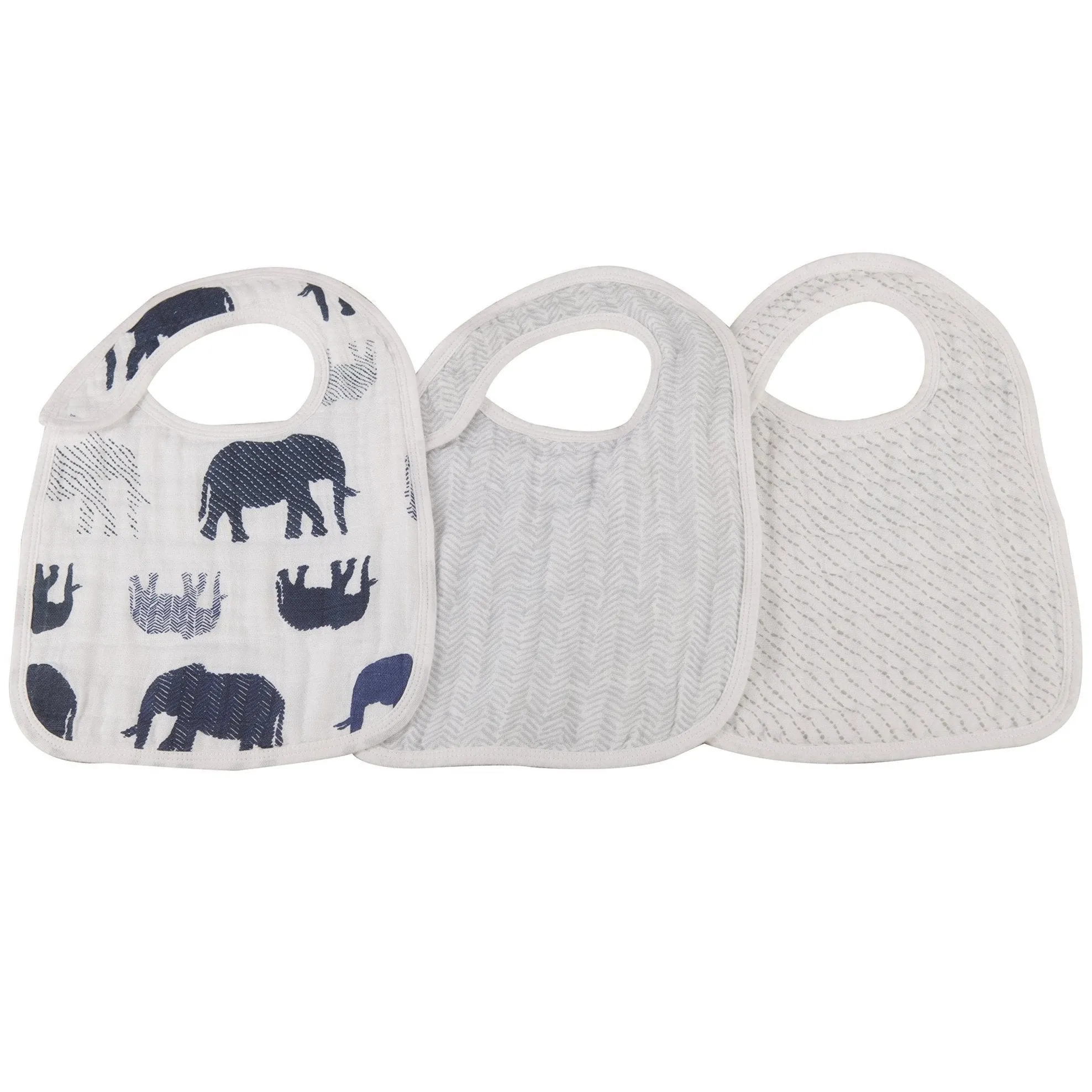 In the Wild Elephant Cotton Muslin Snap Bibs 3PK