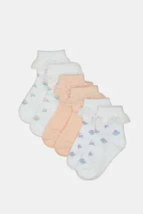 Infant Girls Assorted Printed Ankle Length Socks (3 Pairs)