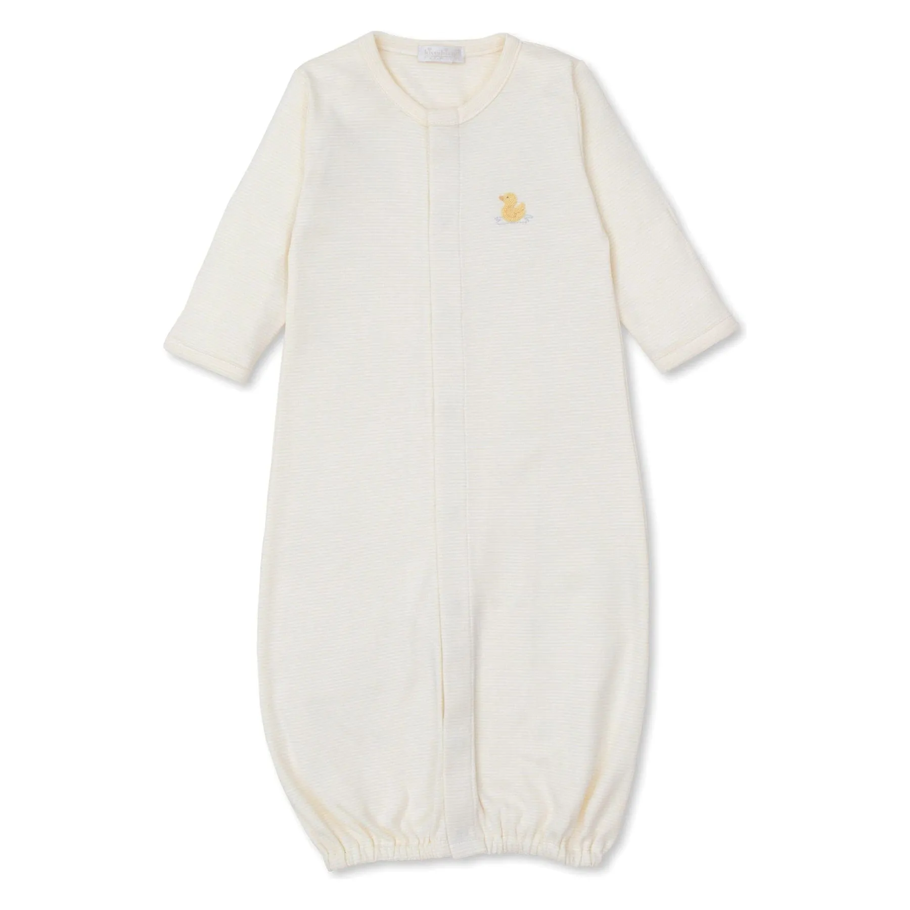 Kissy Kissy Convertible Gown with Hand Embroidered Premier Duckling, Yellow Stripe
