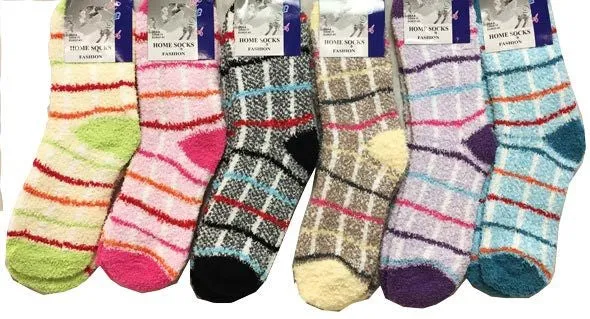 ladies striped and plaid fuzzy socks Case of 60