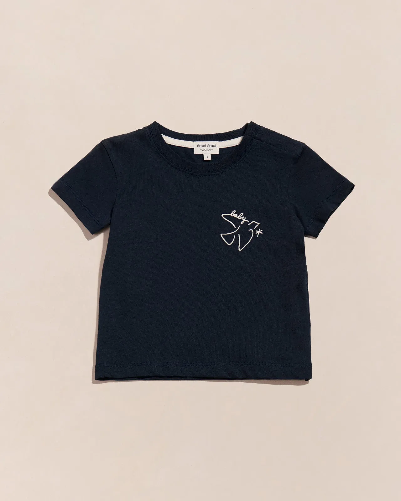 Le t-shirt brodé Baby bird en coton bio - charbon