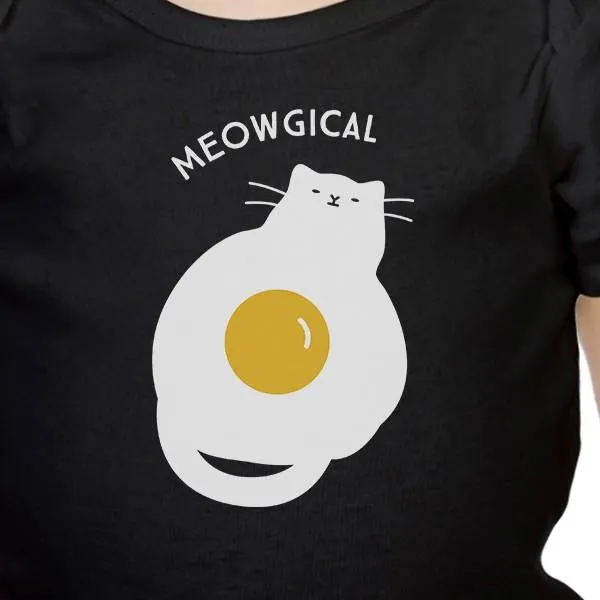 Meowgical Cat And Fried Egg Baby Black Bodysuit