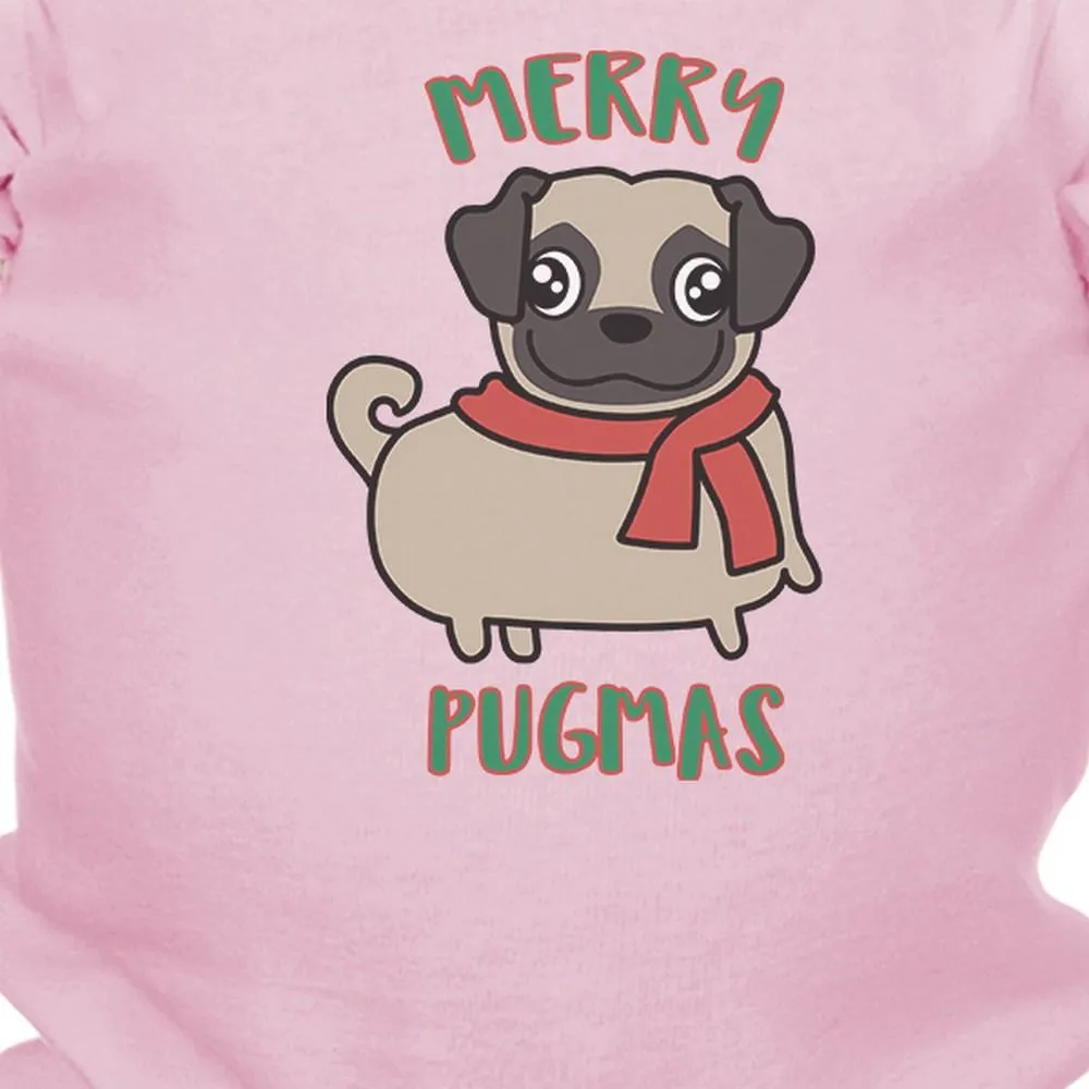 Merry Pugmas Pug Baby Pink Bodysuit