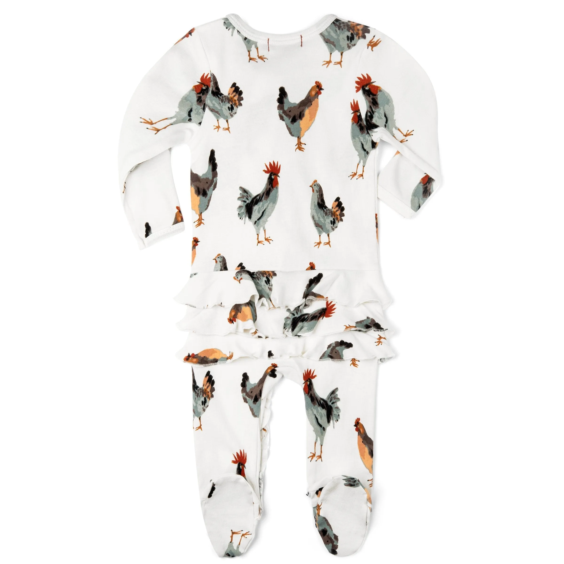 Milkbarn Kids Organic Ruffle ZIPPER Footed Romper | Chicken
