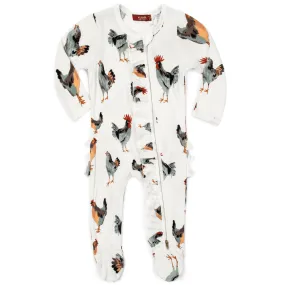 Milkbarn Kids Organic Ruffle ZIPPER Footed Romper | Chicken