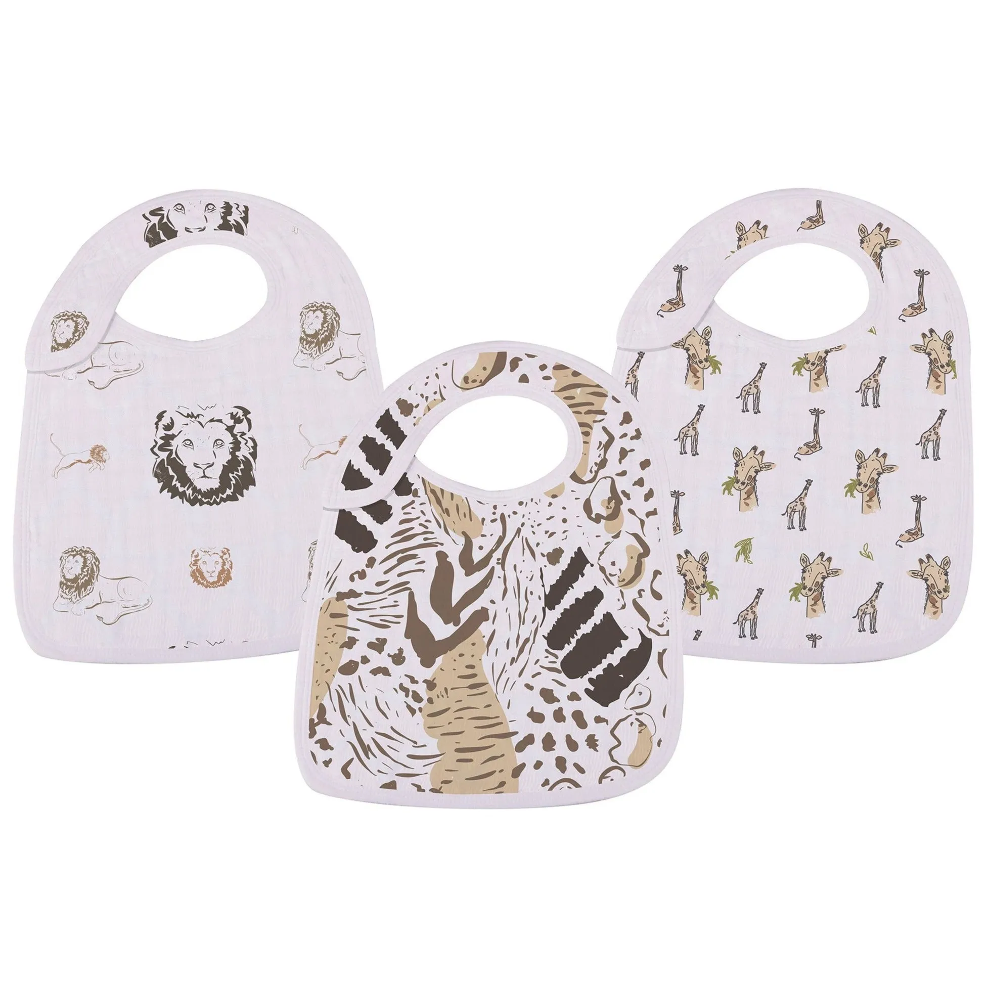 On The Savannah Bamboo Muslin Snap Bibs 3PK