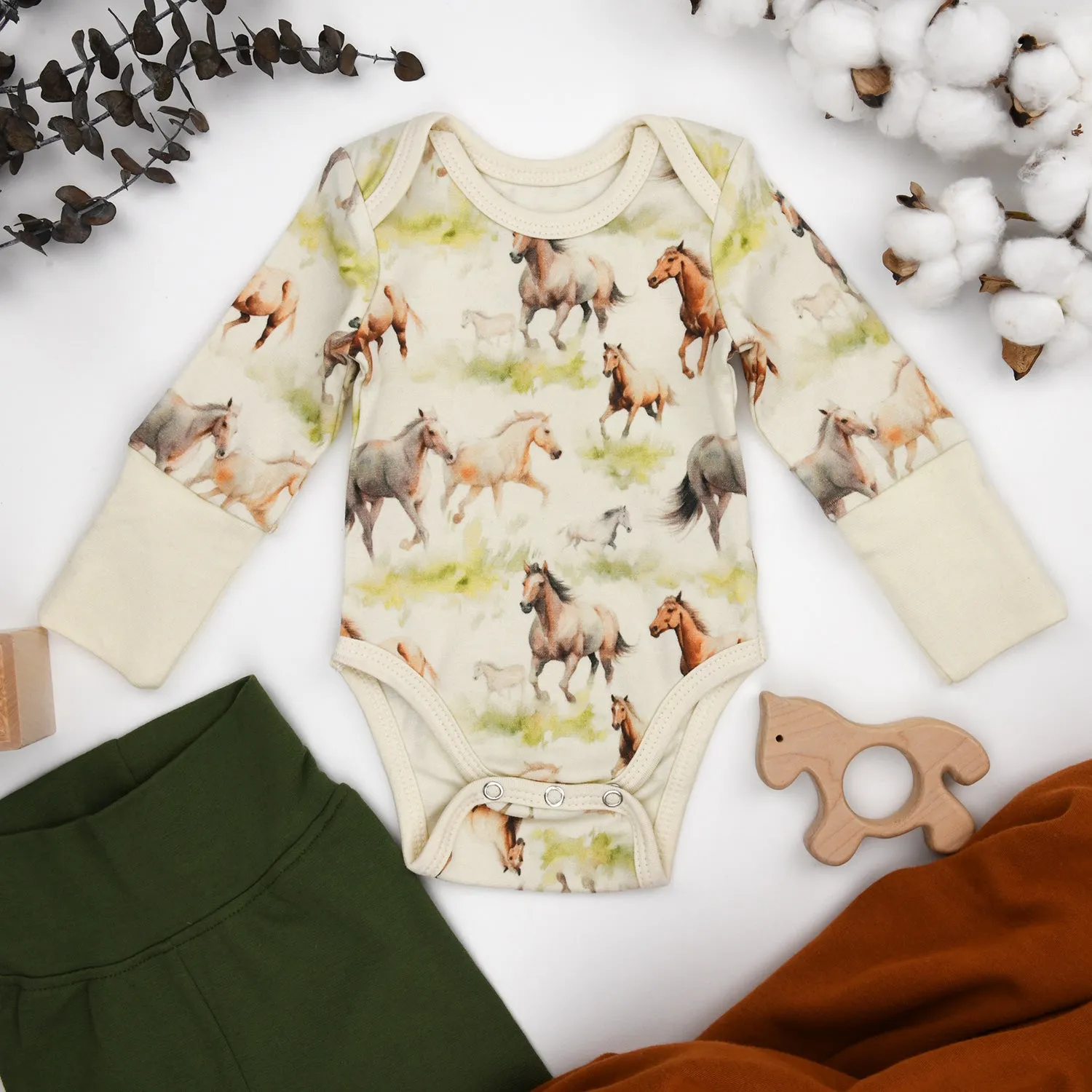 Organic Cotton Long Sleeve Baby Bodysuit, Kelby