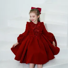 Qfdian christmas decor ideas nightmare before christmas Girls Ceremony Dresses Spring Winter New Lace Long Sleeve Velvet for Children Baby Kid Party Wedding Elegant Princess Dress