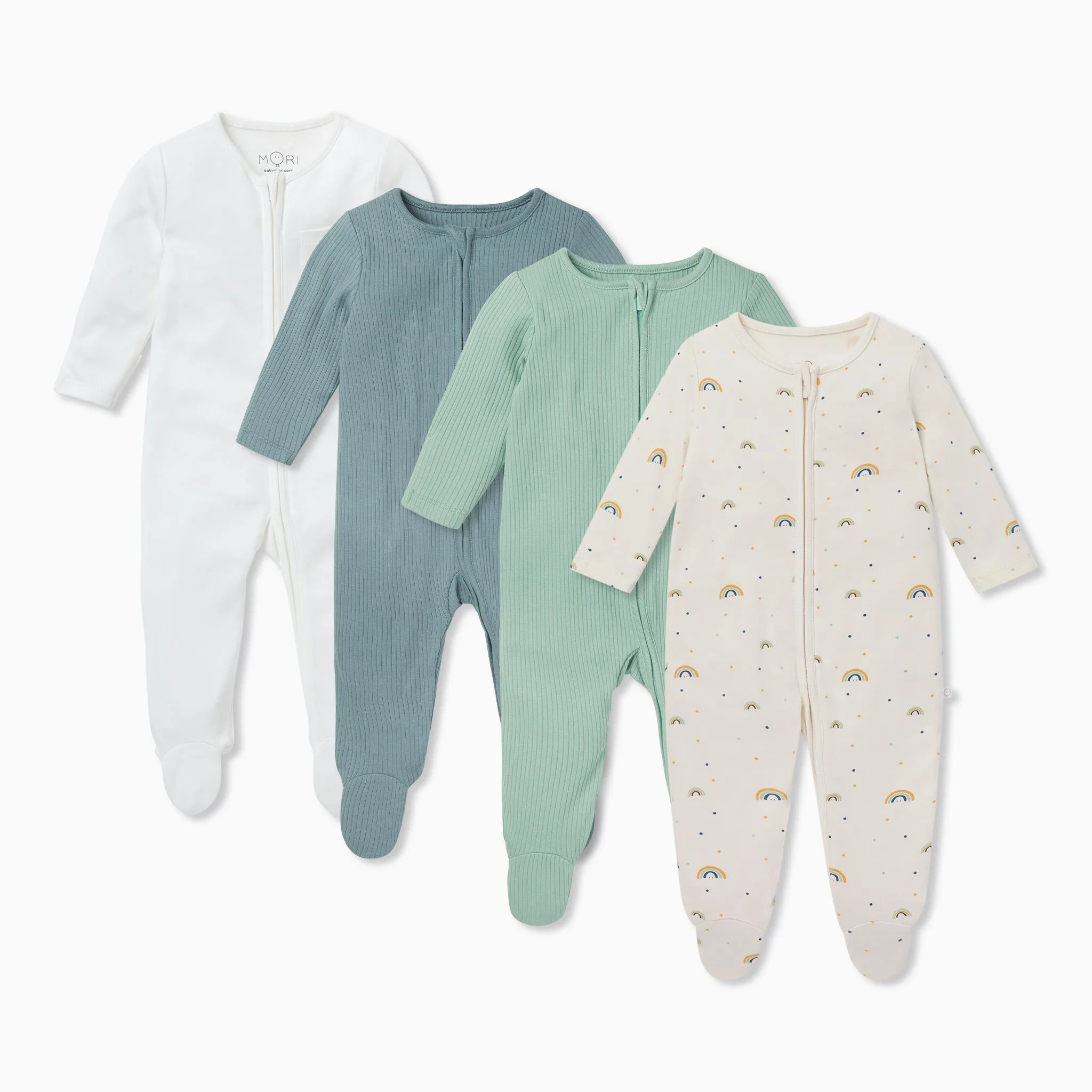 Rainbow Zip-Up Baby Pajamas 4 Pack