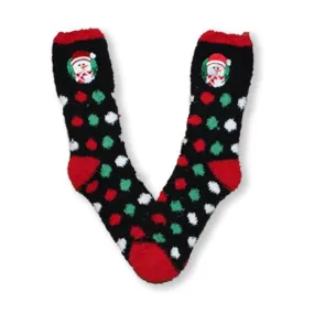 Snowman Dots Socks Fuzzy Applique Women's Sock