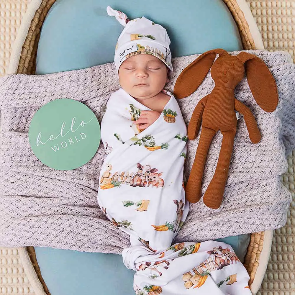 Snuggle Hunny - Organic Jersey Wrap & Beanie Set - Farm