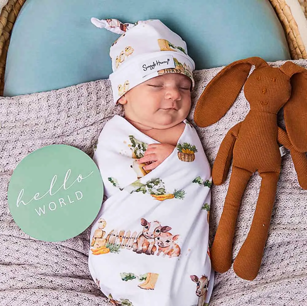 Snuggle Hunny - Organic Jersey Wrap & Beanie Set - Farm
