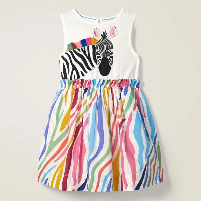 Summer Collection Sleeveless colorful Zebra Girls Dress   | Toddler Girl Kid Baby Girl Dress Gift Princess Girl Summer Dress Cloths 2-8 Year