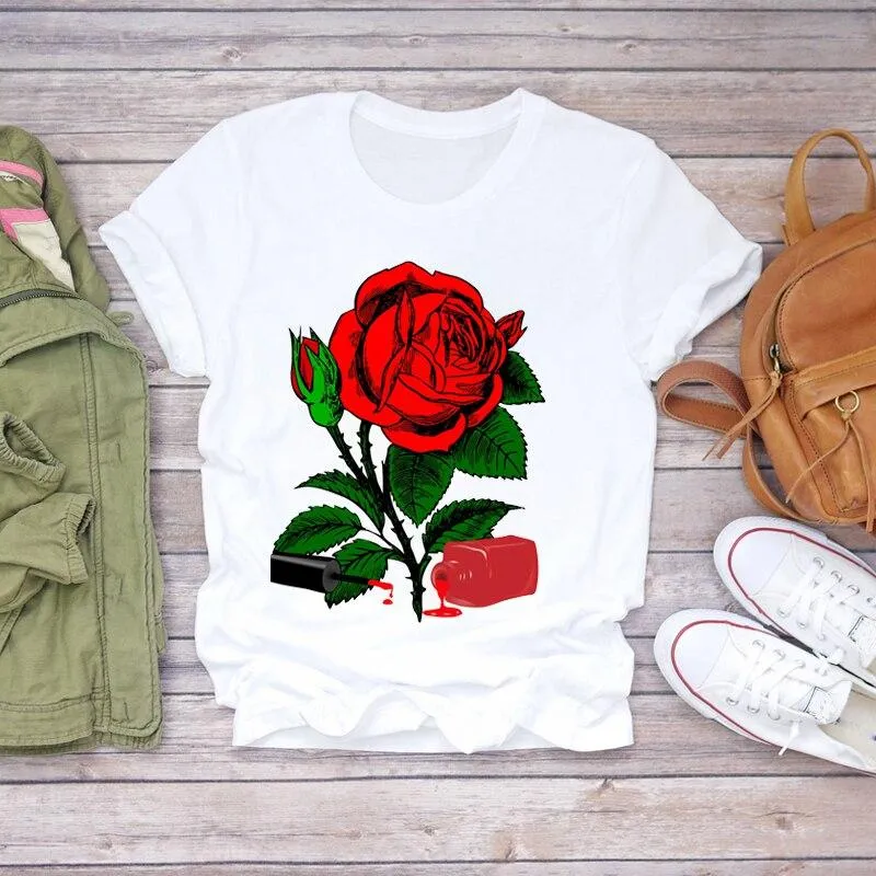 Women 90s Stylish Fingernail Nail Art Make Up Design T-Shirts