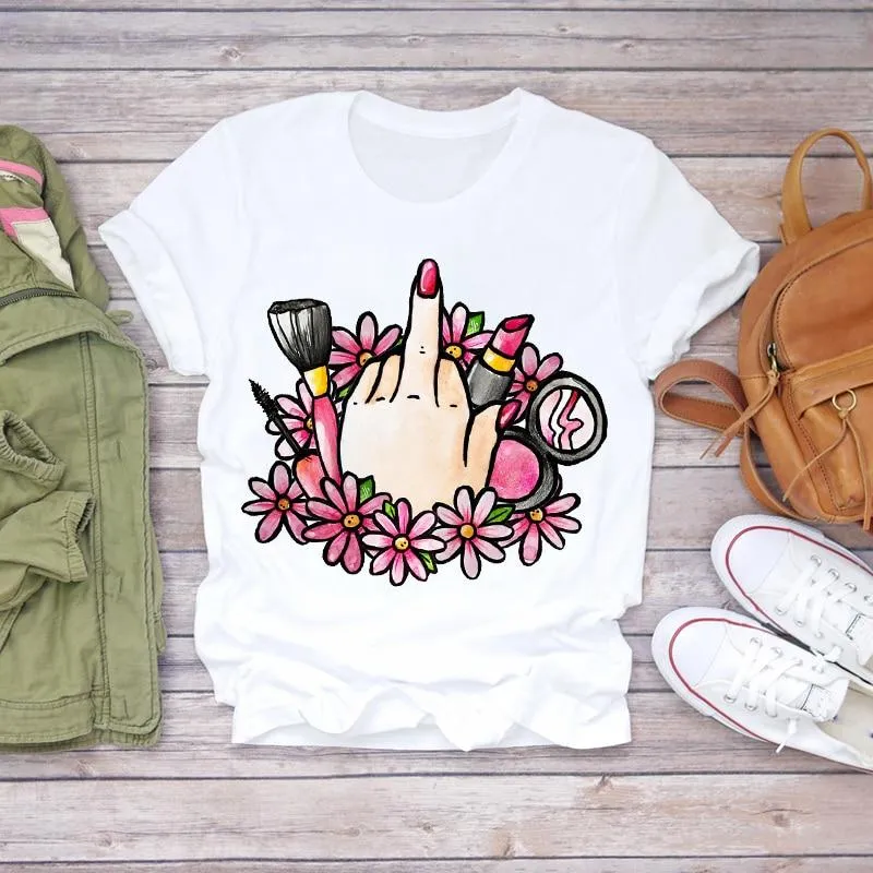 Women 90s Stylish Fingernail Nail Art Make Up Design T-Shirts